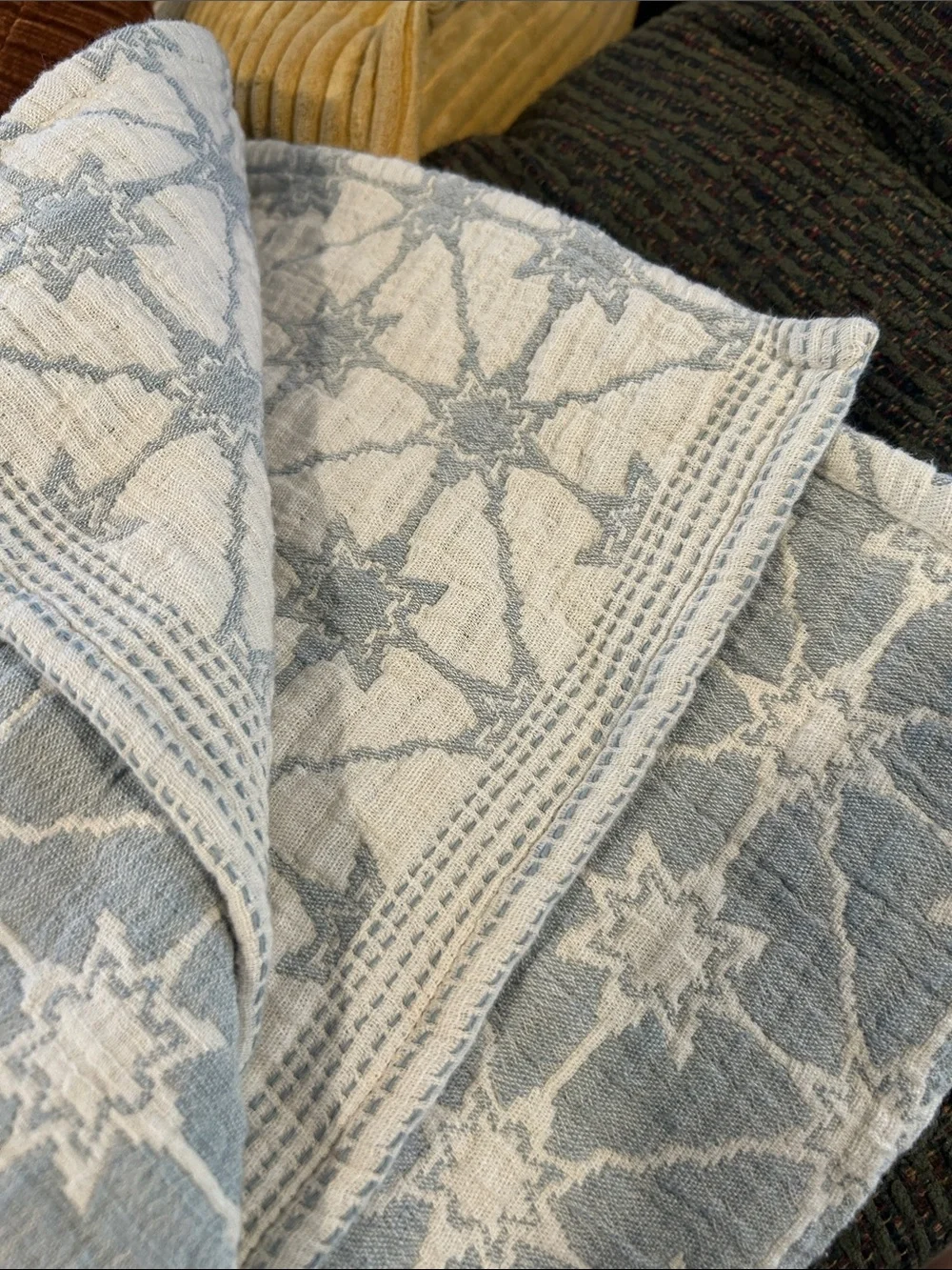 Threshold Studio McGee Cream and Light Blue Quilted Throw